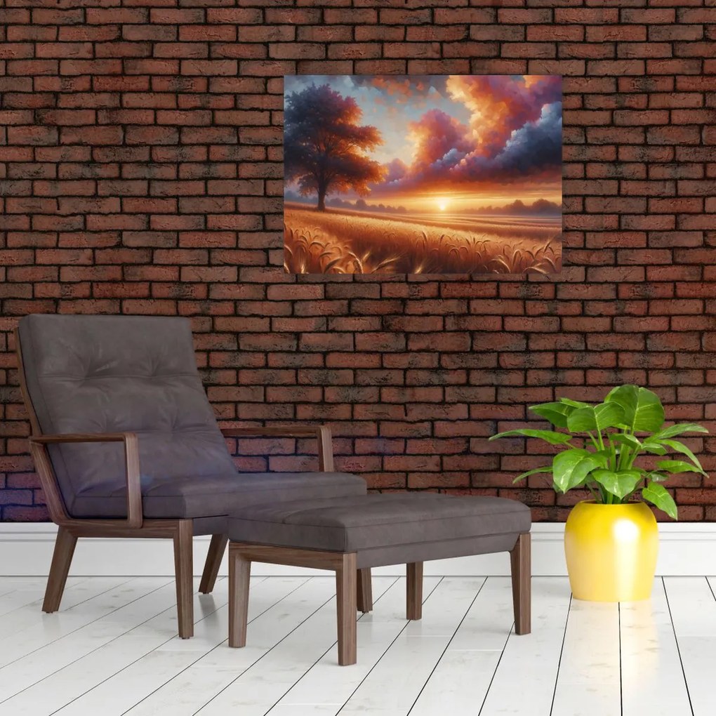 Obraz – Zachód słońca na polu (70x50 cm)