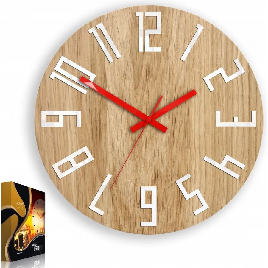 Zegar na ścianę nowoczesny drewniany z dużymi cyframi okrągły cichy loft