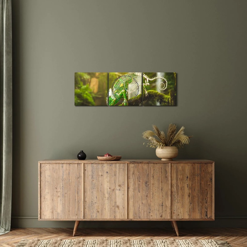 Obraz jaszczurki (z zegarem) (90x30 cm)