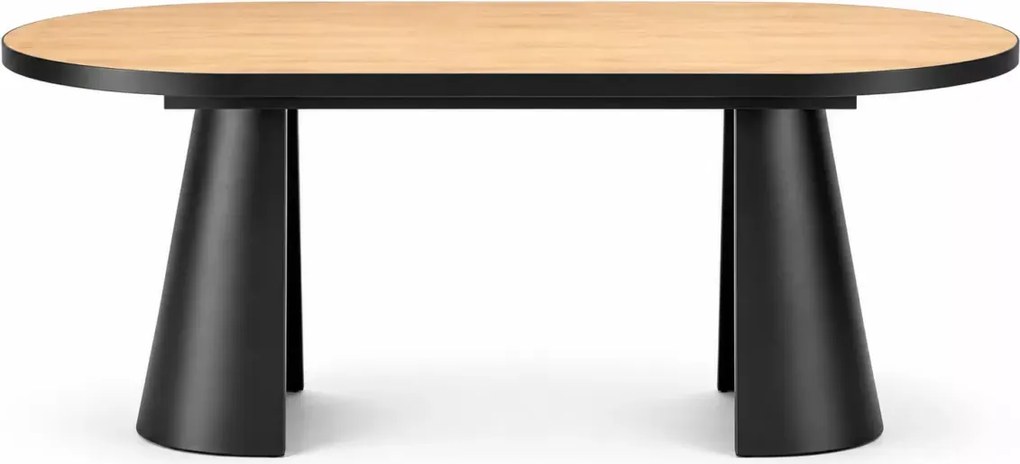 Nowoczesny rozkładany stół owalny Heksagon 180-230/100 cm z blatem MDF w kolorze dębu na czarnych metalowych nogach