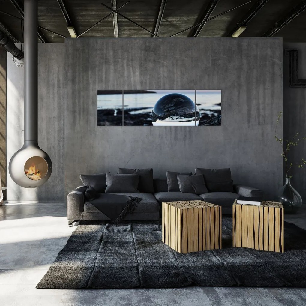 Obraz szklanej kuli na skale (170x50 cm)