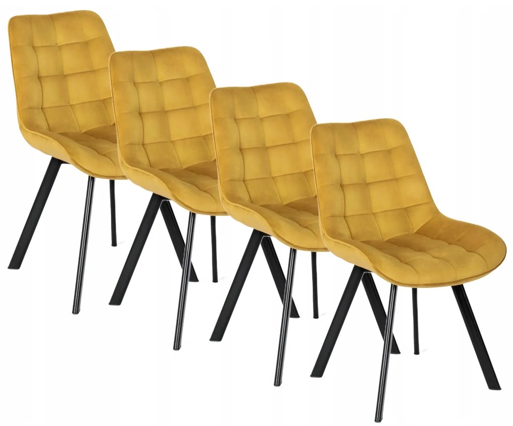 Zestaw 4x Krzesło Tapicerowane RICK do Salonu Musztardowe Welurowe Nowoczesne Loft