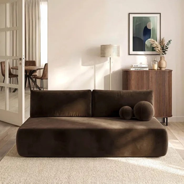 Sofa z Funkcją Spania ARVETO Brązowa Welurowa Nowoczesna