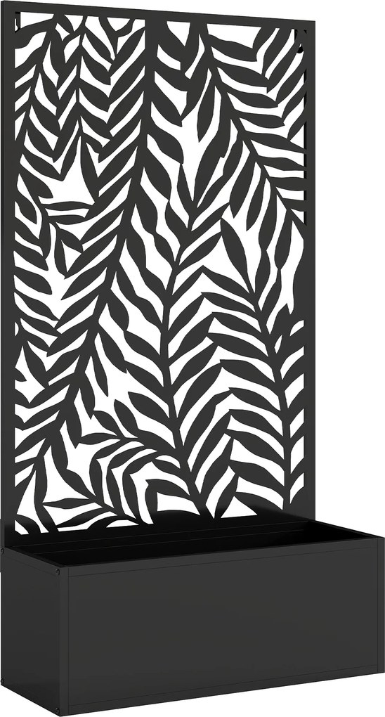 Outsunny Donica z osłoną wizualną Donica z kratką tropikalne motywy liści 61 x 23 x 113 cm Czarny | Aosom PL
