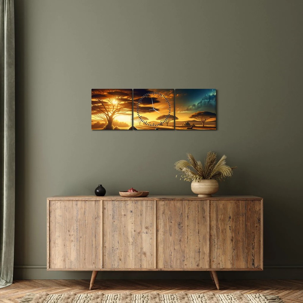 Obraz - Odpoczywające lwy (z zegarem) (90x30 cm)