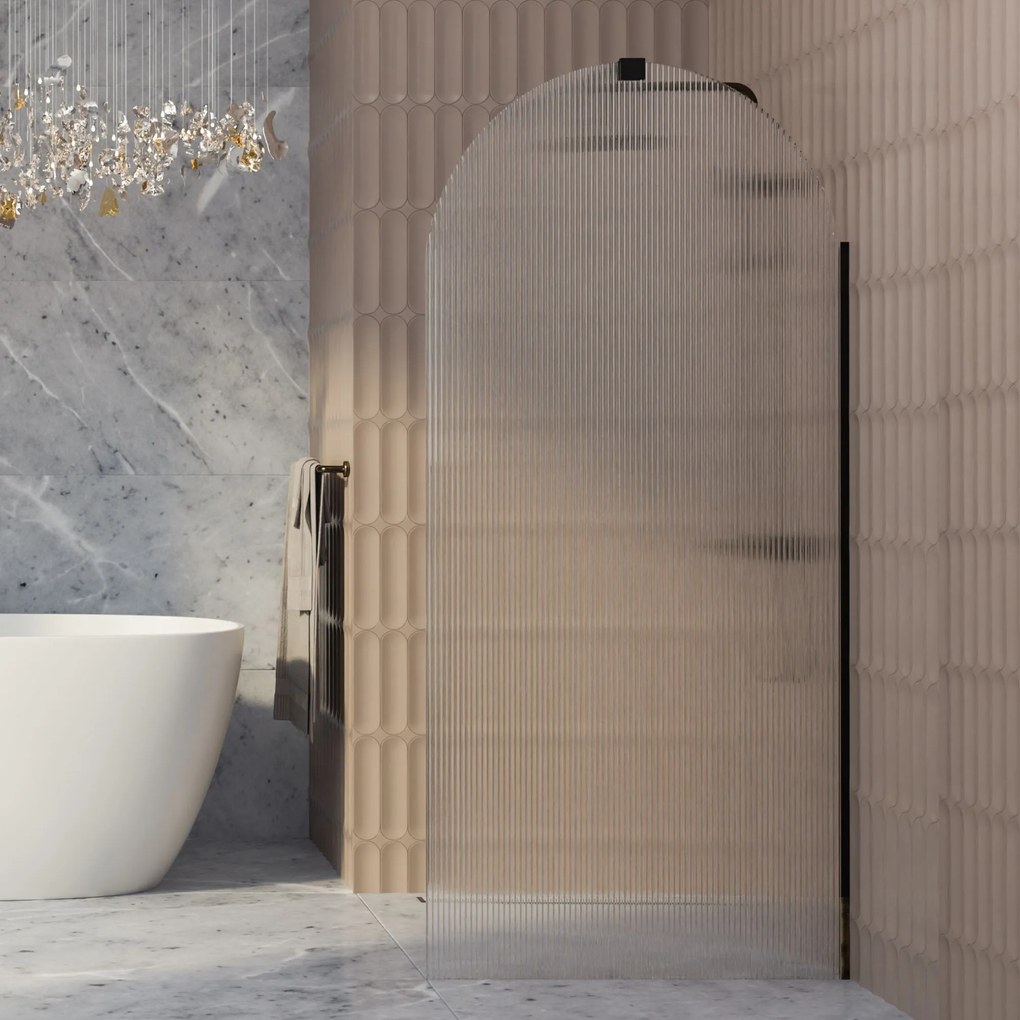 Ścianka prysznicowa WALK IN FIX przezroczysta półokrągła ryflowana 8 mm ARTE WELLE Oval Clear MASSI | Różne rozmiary : Kolor profili kabiny - chrom / srebrny, Szerokość ścianki - 80 cm, Typ montażu - WALK in FIX (Do ściany)