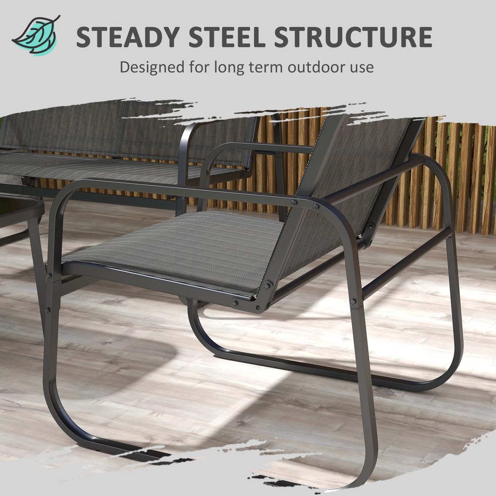 Zestaw mebli ogrodowych Outsunny 4-częściowy, zestaw ogrodowy z 1 dwuosobową sofą, 2 krzesłami, 1 stolikiem kawowym, zestaw wypoczynkowy, meble balkonowe do tarasu, siatka, czarne