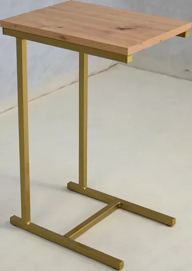 Stolik pomocniczy z metalowym stelażem złoty + dąb artisan H3-K20