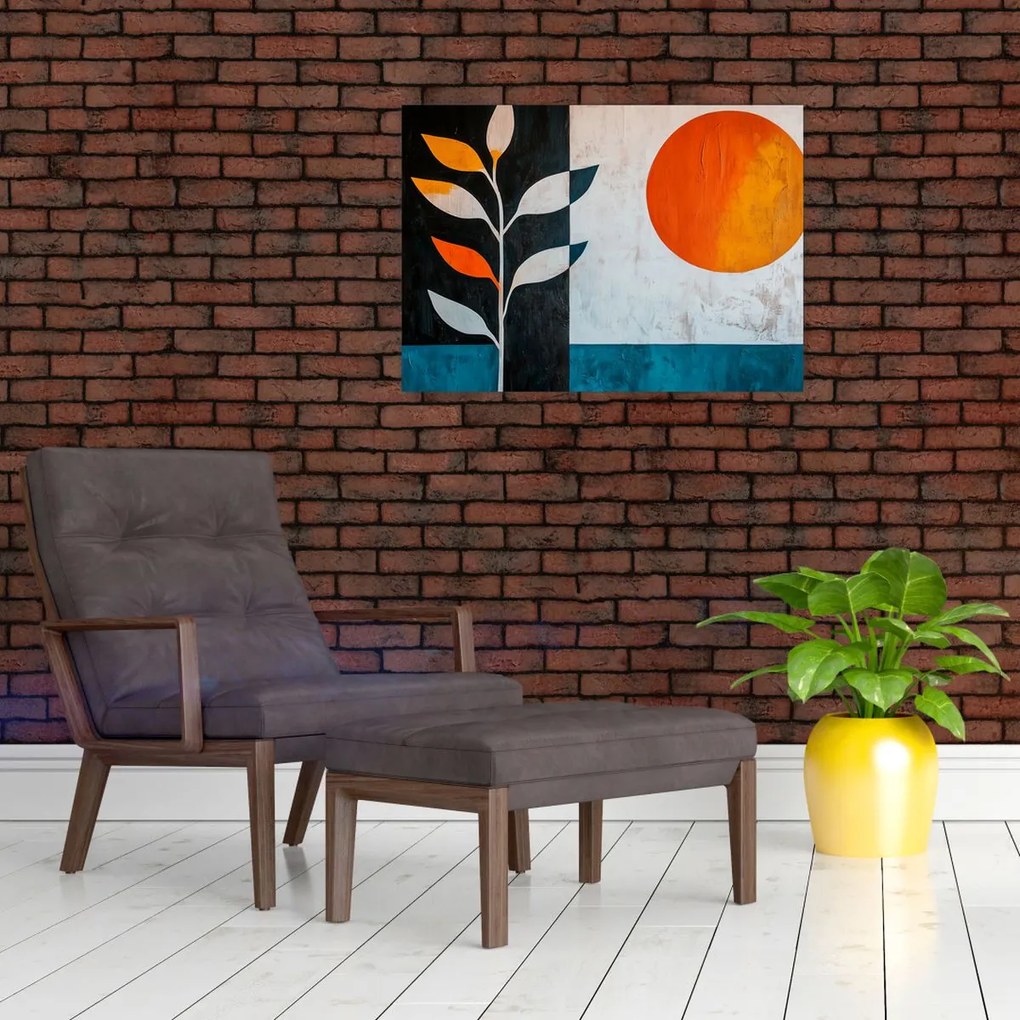 Obraz na szkle - Abstrakcja rośliny i słońca (70x50 cm)