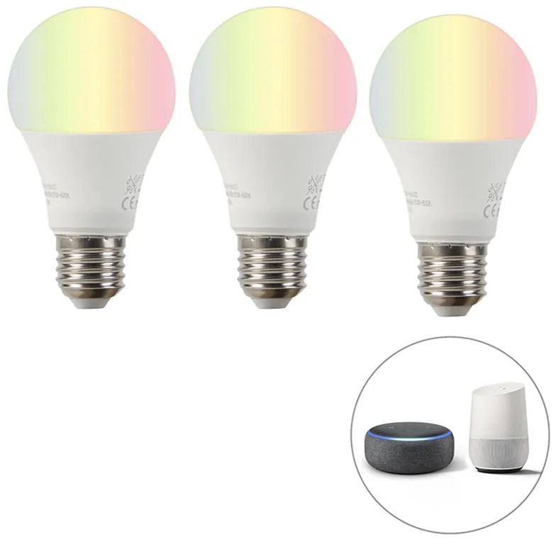 Inteligentny zestaw 3 żarówek LED E27 RGBW A60 9W 800lm 2200-4000K