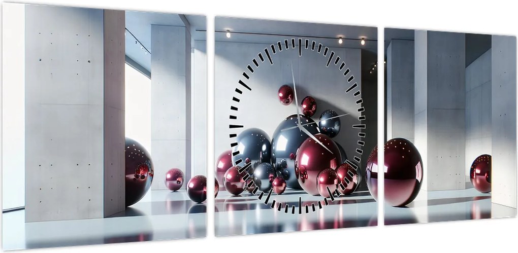 Obraz - 3D przestrzeń z kulami II. (z zegarem) (90x30 cm)