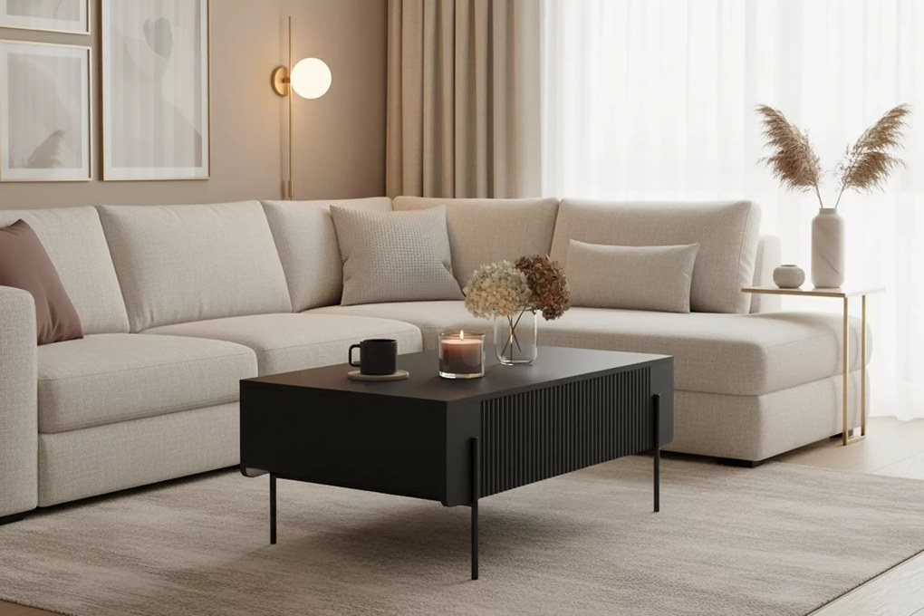 Stolik kawowy Malmi 100 cm z szufladami - czarny mat / czarne nóżki