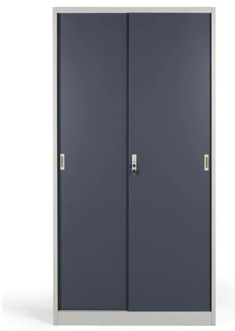 Metalowa szafa z przesuwnymi drzwiami, 4 półki, 1000 x 1990 x 450 mm, ciemnoszary