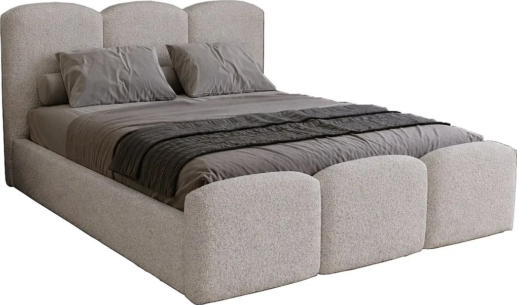 Łóżko tapicerowane 200x200 cm Capri - pojemnik, stelaż drewniany - tkanina boucle, jasny szary (Lambi 11)