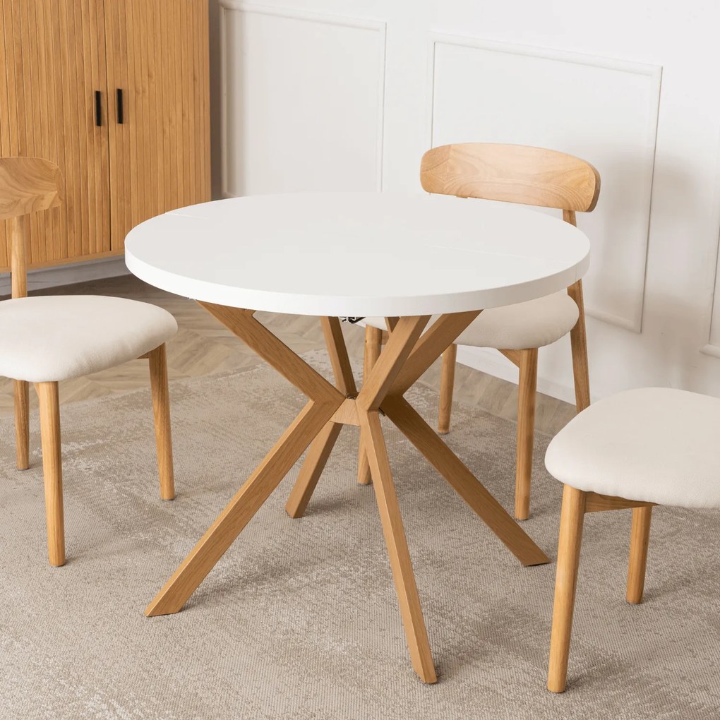 Stół Okrągły Rozkładany LUGO 90-190 cm Biały/Dąb Skandynawski