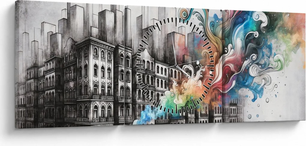 Obraz - Przemysłowe życie (z zegarem) (90x30 cm)