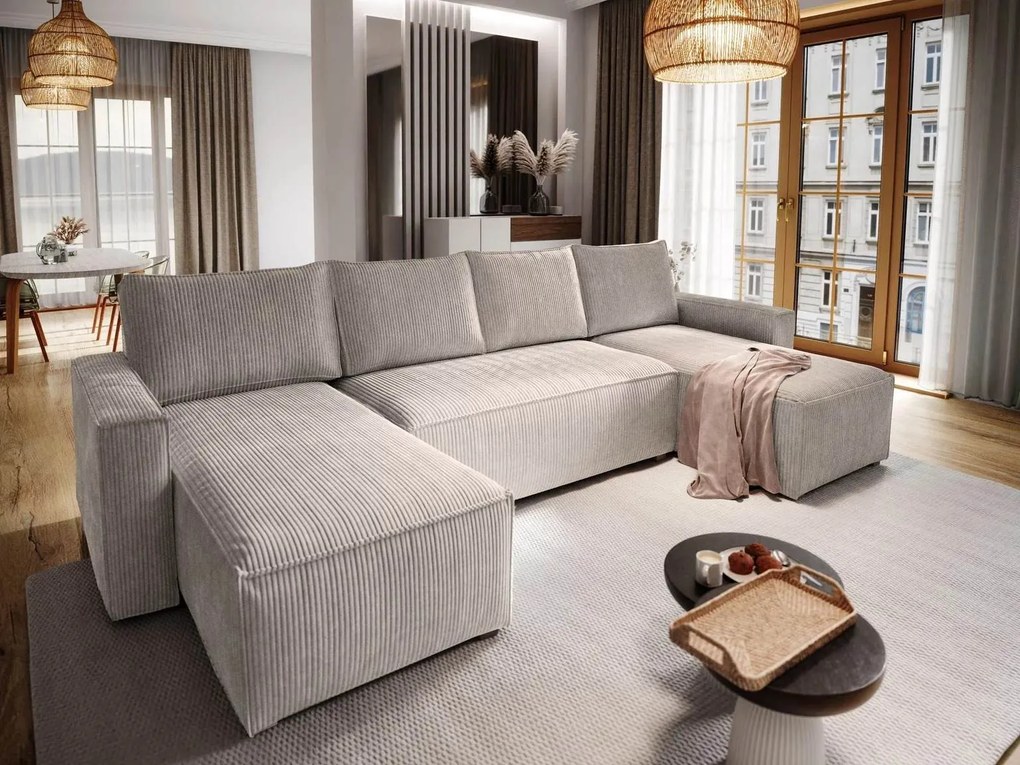 PROMOCJA Beżowy narożnik w kształcie U SMART COSARO 295x140 cm II jakość