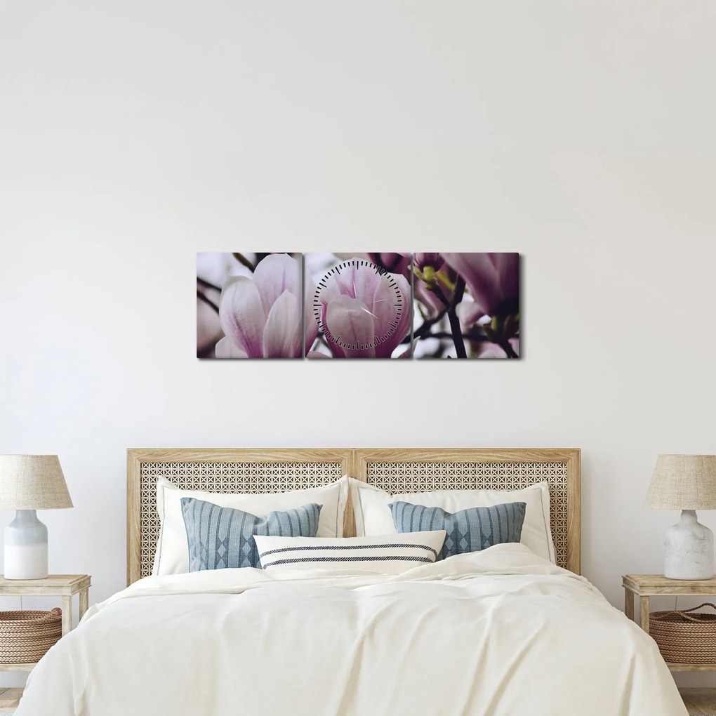 Obraz - Magnolia (z zegarem) (90x30 cm)
