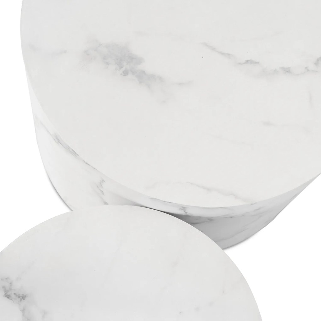 Zestaw Stolików Kawowych LEILA 38 cm/48 cm Biały Marmur Nowoczesny Glamour