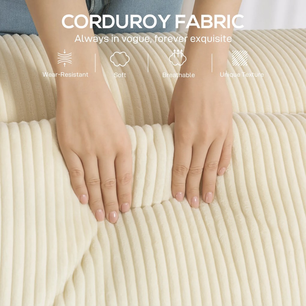 HOMCOM Sofa 3-osobowa, miękka pianka, szerokie podłokietniki, 2 poduszki, tapicerka manchester, beżowa