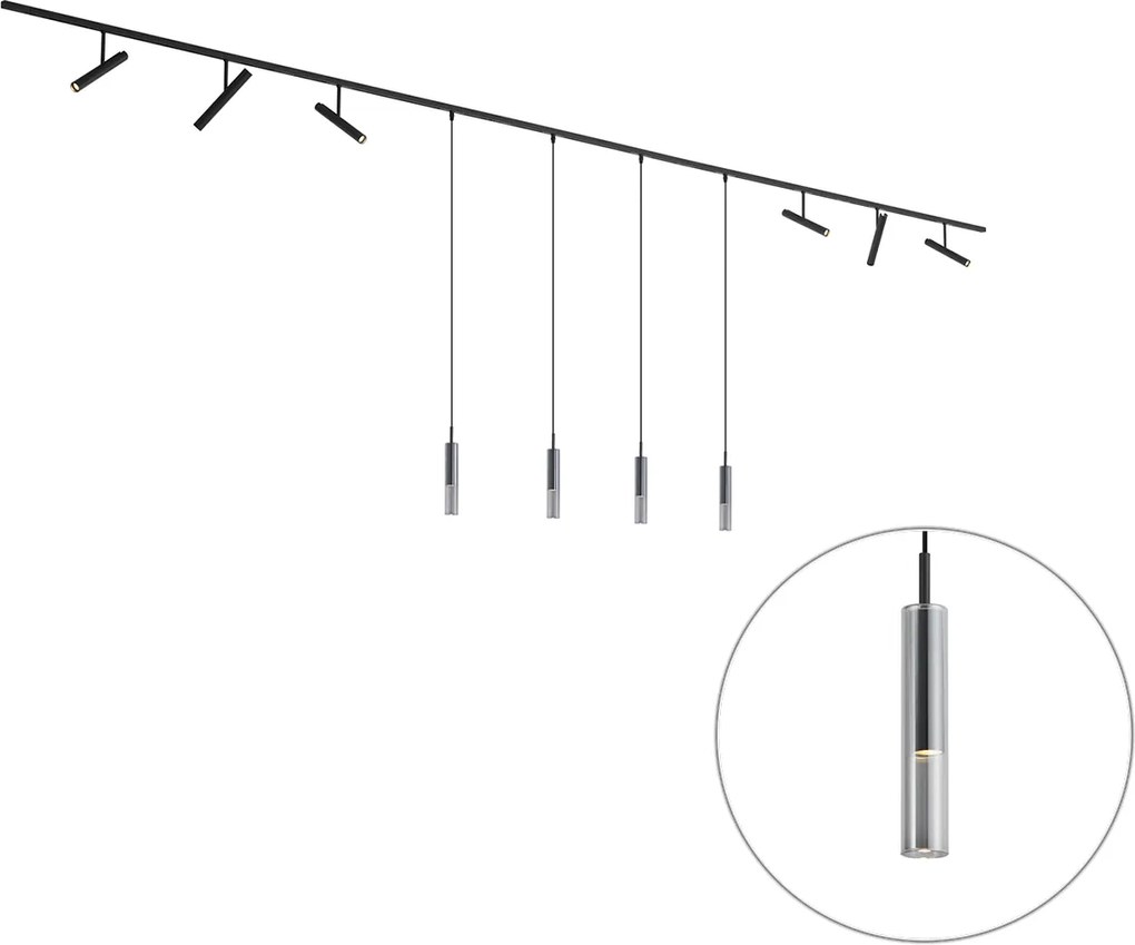 Nowoczesny system szynowy czarny z 6 reflektorami i 4 lampami wiszącymi czarny 1-fazowy - Slimline Avery Loyce