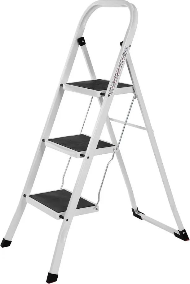 Składana drabinka STEP, 3 stopnie, max. 150 kg, biały/czarny SongmicsHome