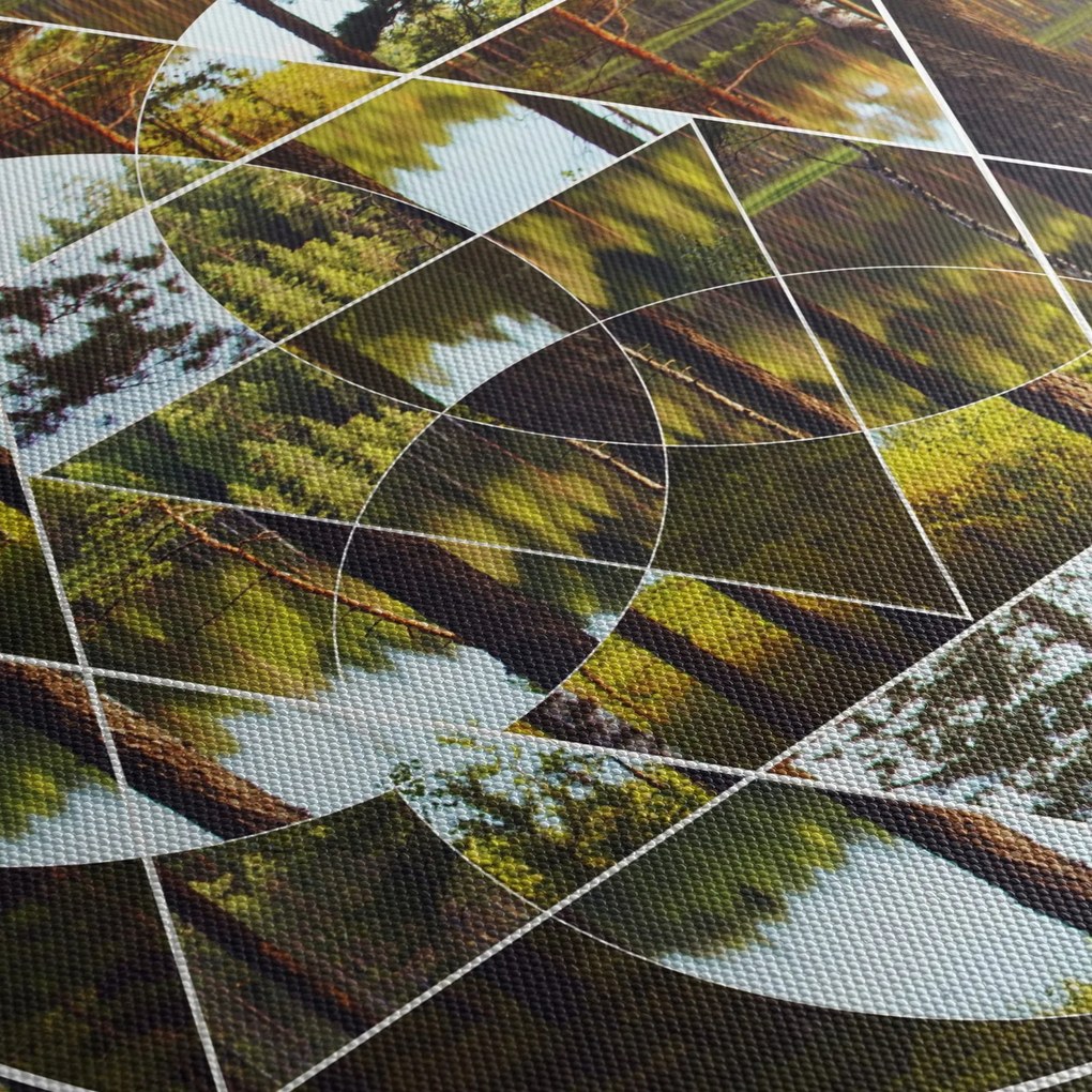 Obraz - Geometryczny kolaż na tle nordyckich lasów (125x70 cm)