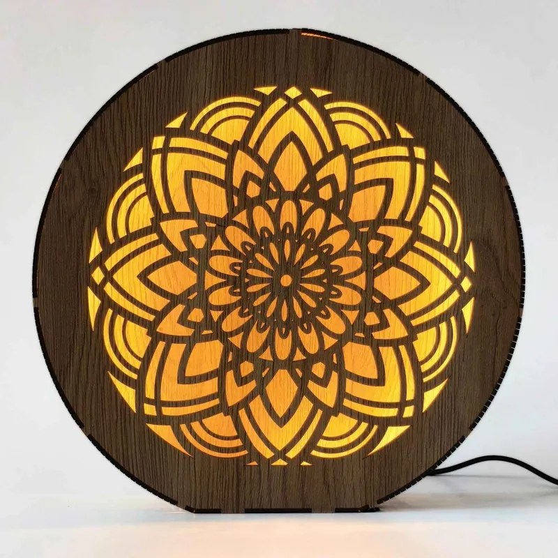 Ściemnialna drewniana lampa Mandala | HEARF