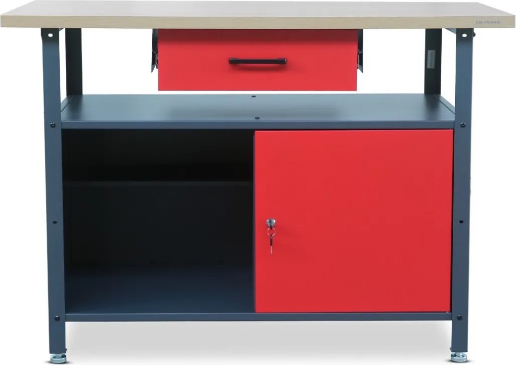 Stół warsztatowy z szafką i szufladą Eric antracytowo-czerwony