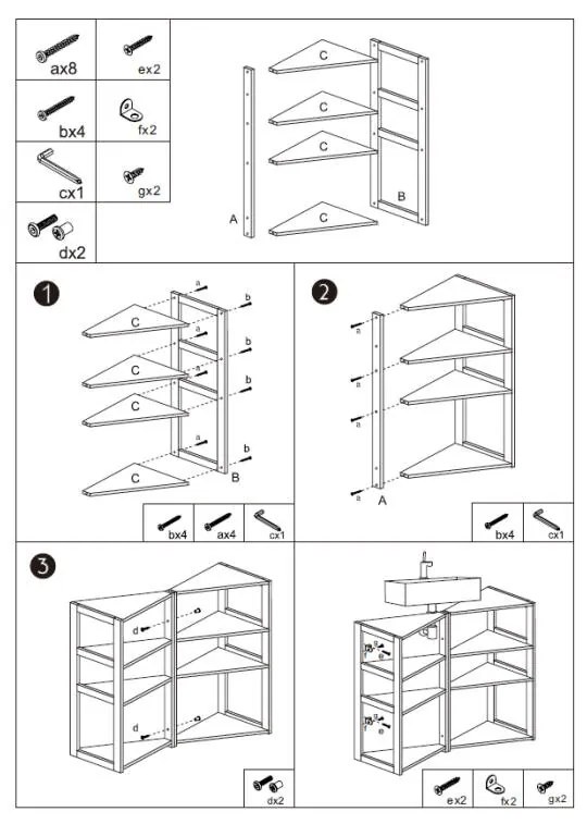 Półka łazienkowa narożna Lab'n Modul, 3 poziomy, 80 cm