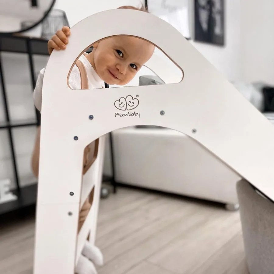 Drewniana zjeżdżalnia dla dziecka do pokoju 87x46cm montessori, biała - meowbaby®