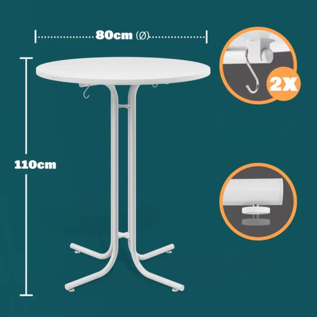 Stół barowy składany RAUL 110x80cm, biały Casaria