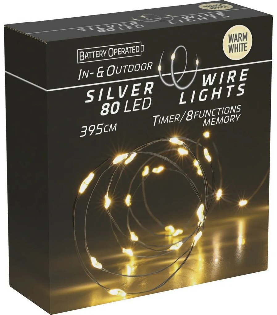 Drut świetlny z timerem Silver lights 80 LED, ciepła biała, 395 cm