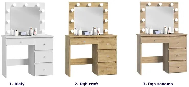 Toaletka z prostokątnym lustrem z LED dąb craft - Kaviro 4X