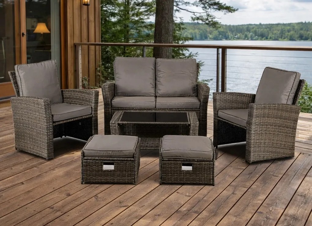 Zestaw mebli ogrodowych technorattan Loren 6-osobowy, kolor szary