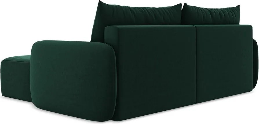 Ciemnozielony aksamitny rozkładany/ze schowkiem narożnik (prawostronny/z szezlongiem) Kalena – Makamii
