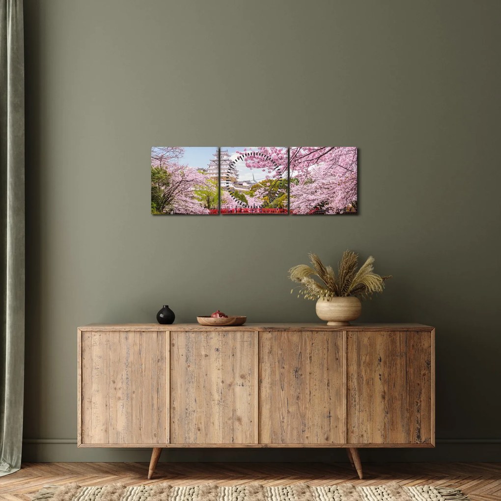 Obraz wiśni japońskiej (z zegarem) (90x30 cm)