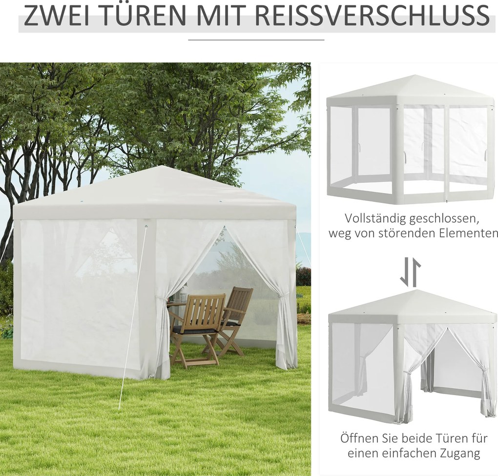 Outsunny Pawilon Ogrodowy, 6-Kątny, Moskitiery, Stelaż Metalowy, 3,94x3,412x2,5m, Kremowy