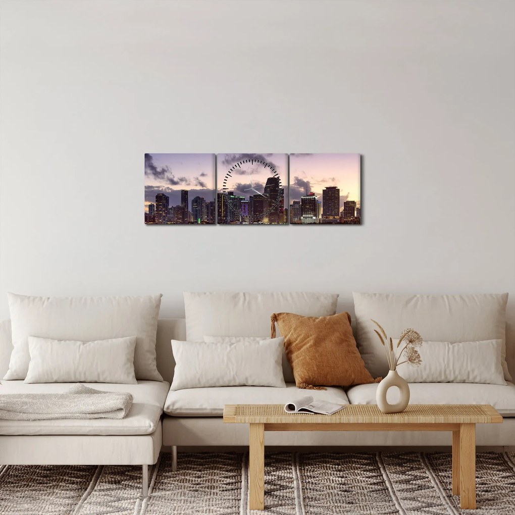 Obraz metropolii z drapaczami chmur (z zegarem) (90x30 cm)