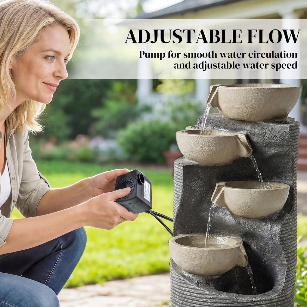 Outsunny 5-poziomowa fontanna ogrodowa z oświetleniem LED, pompą, kamienny styl, regulowana 33 x 31 x 80 cm | Aosom PL
