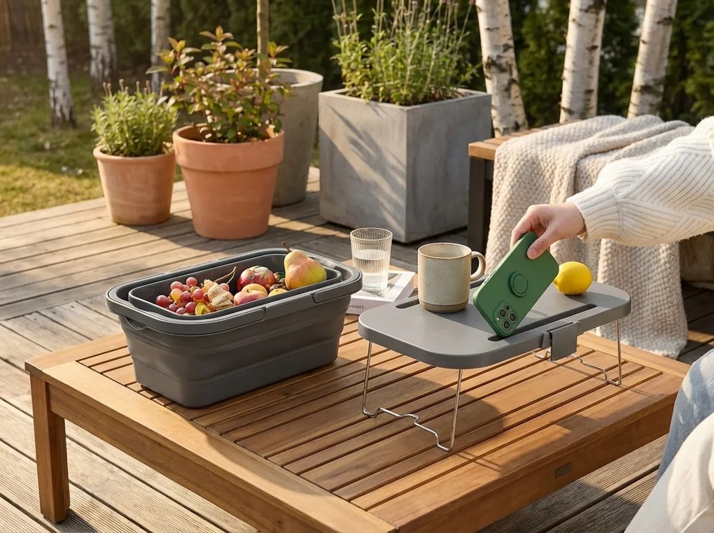 Składany kosz piknikowy TRIGO 3w1, szary