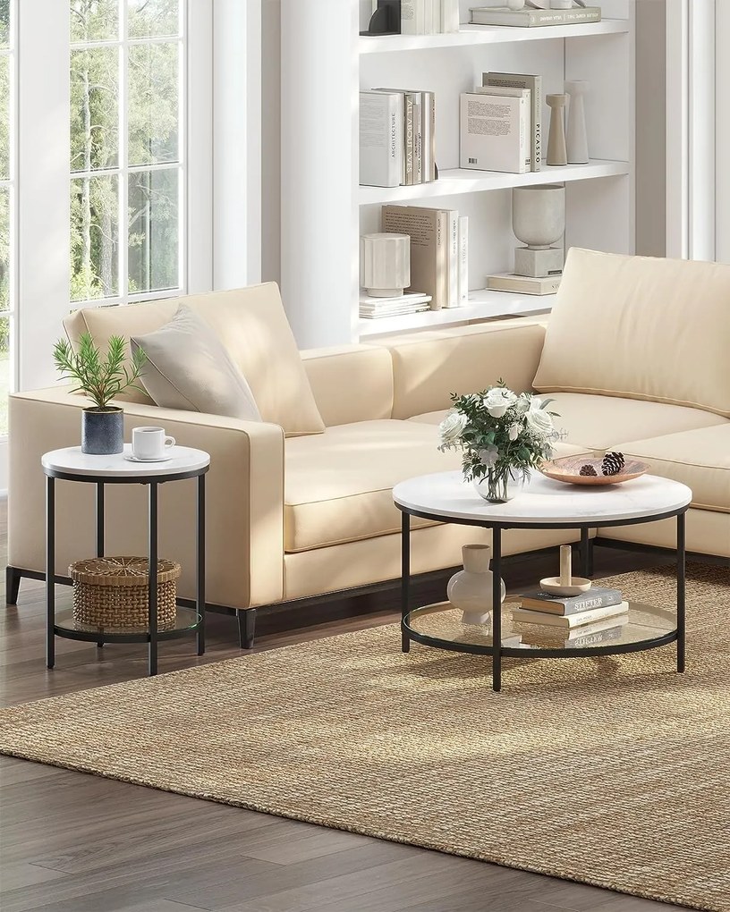 Stolik boczny ERIC z marmurowym wzorem, 45x55cm, czarno/biała Vasagle