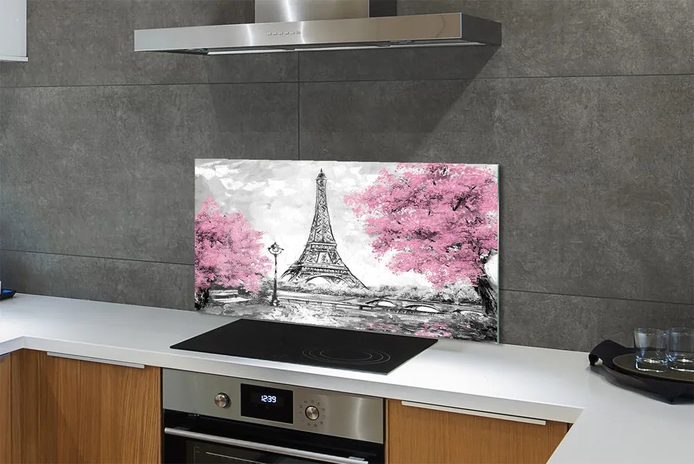 Szklany Panel Wiosna w Paryżu pod Drzewami