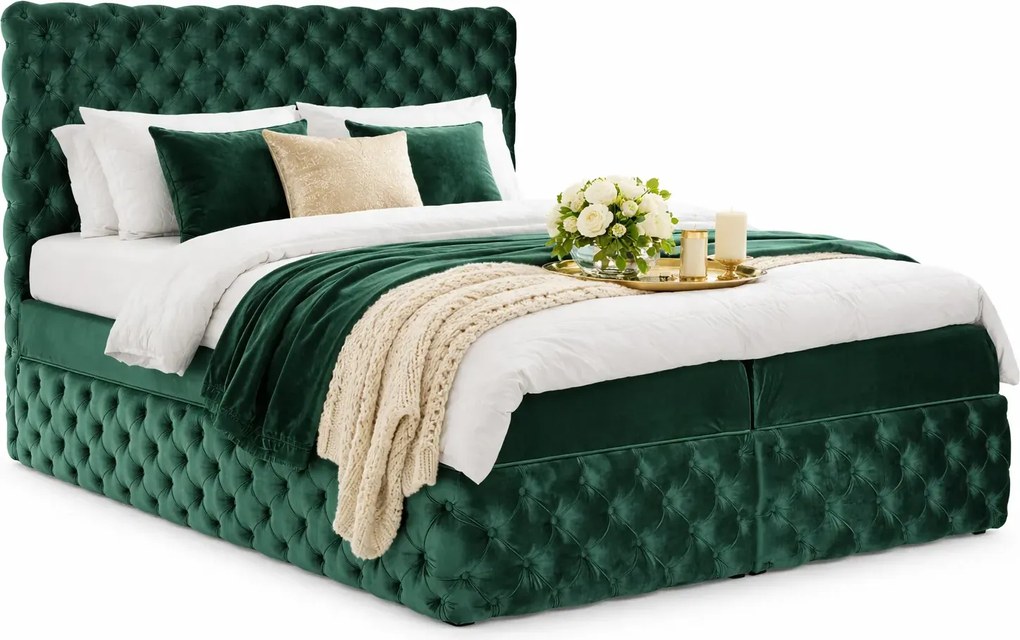 Zielone welurowe łóżko pikowane z pojemnikiem 5 rozmiarów M4-B90