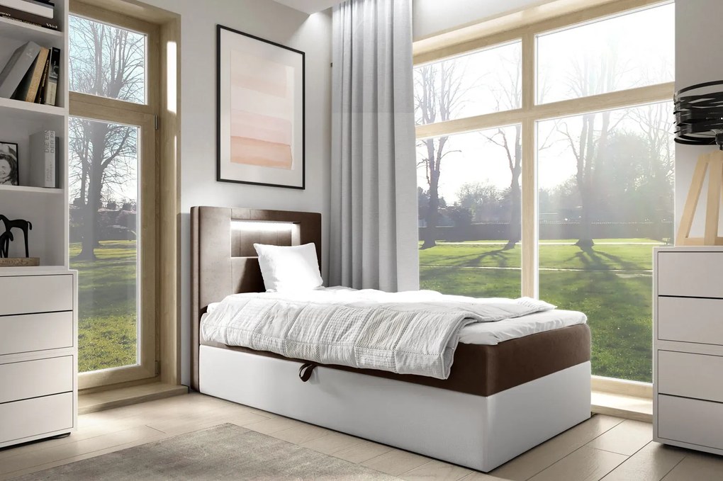 Brązowe jednoosobowe łóżko kontynentalne 3 rozmiary H5-D75