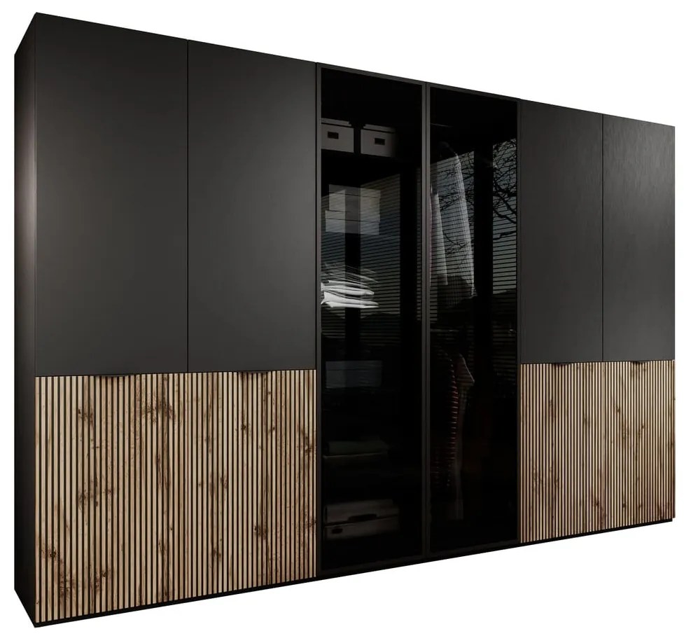 Modułowa szafa PENBOX 303 cm - w kolorze czarnym / dąb wotan