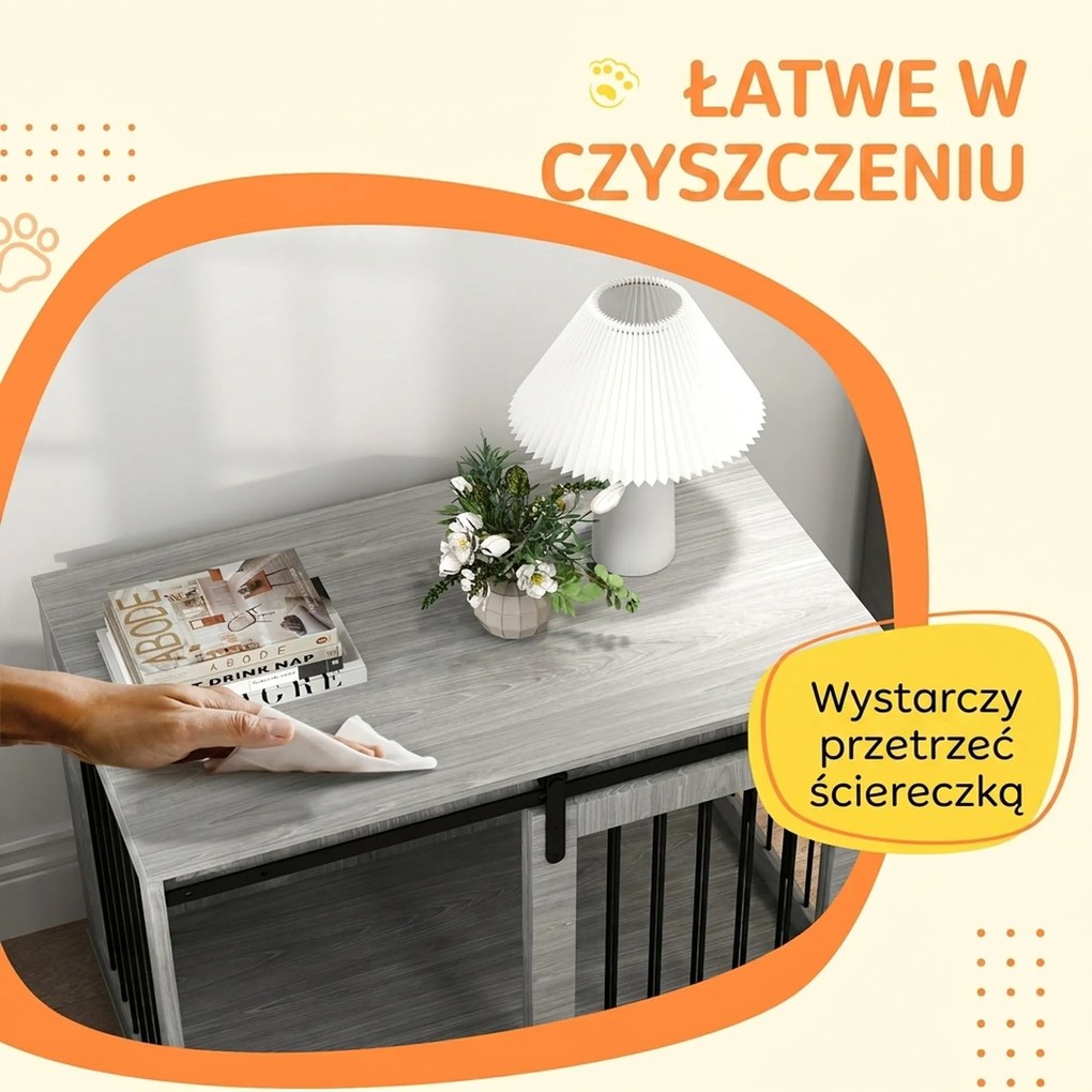 PawHut Klatka dla psa z drzwiami przesuwnymi wentylowana stalowa 98x58x61 cm szara | Aosom PL
