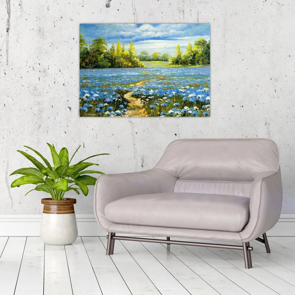 Obraz na szkle - Ścieżka w polu, obraz olejny (70x50 cm)