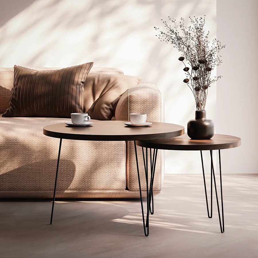 Stolik kawowy okrągły LAPP zestaw Ø50 + Ø68 cm Dąb Czekoladowy