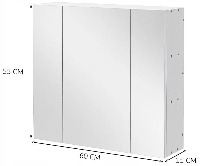 Wisząca szafka łazienkowa z trójdzielnym lustrem, montowana na ścianie, w nowoczesnym stylu loftowym